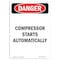 Signmission OSHA Danger, Portrait Compressor Starts Automatically, 10in X 7in Decal, 7" W, 10" H, Portrait OS-DS-D-710-V-1642 - alternate 1